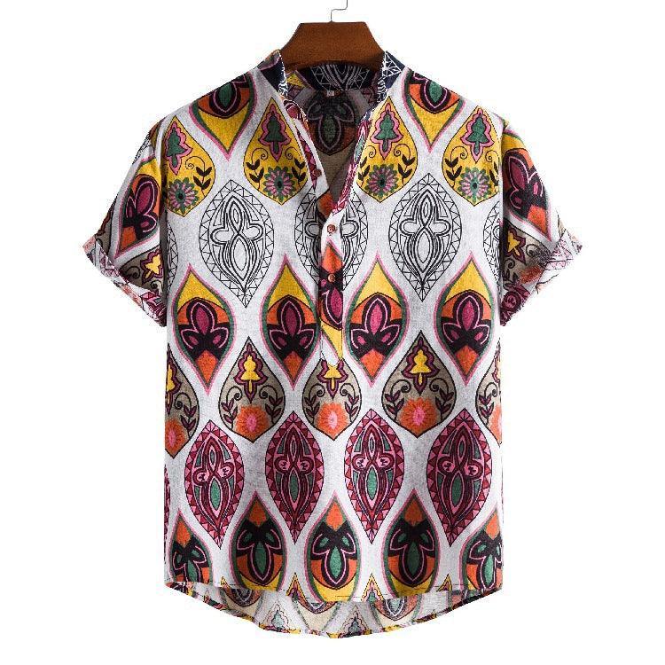 Stand Collar Ethnic Style Series Printed Casual Shirt - Elite Essence Store