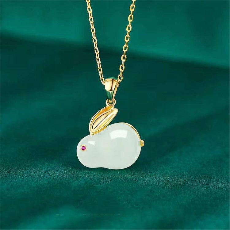 Hare Hotian Jade Pendant Sterling Silver Necklace - Elite Essence Store