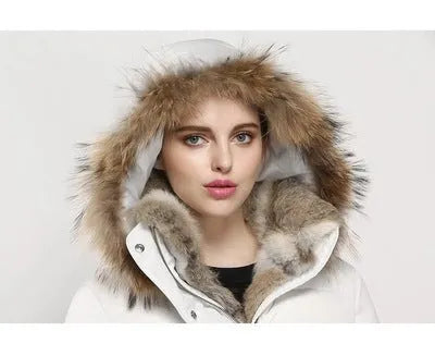 High-end Rabbit Fur Eiderdown Outerwear Mid-length Padded Coat Women