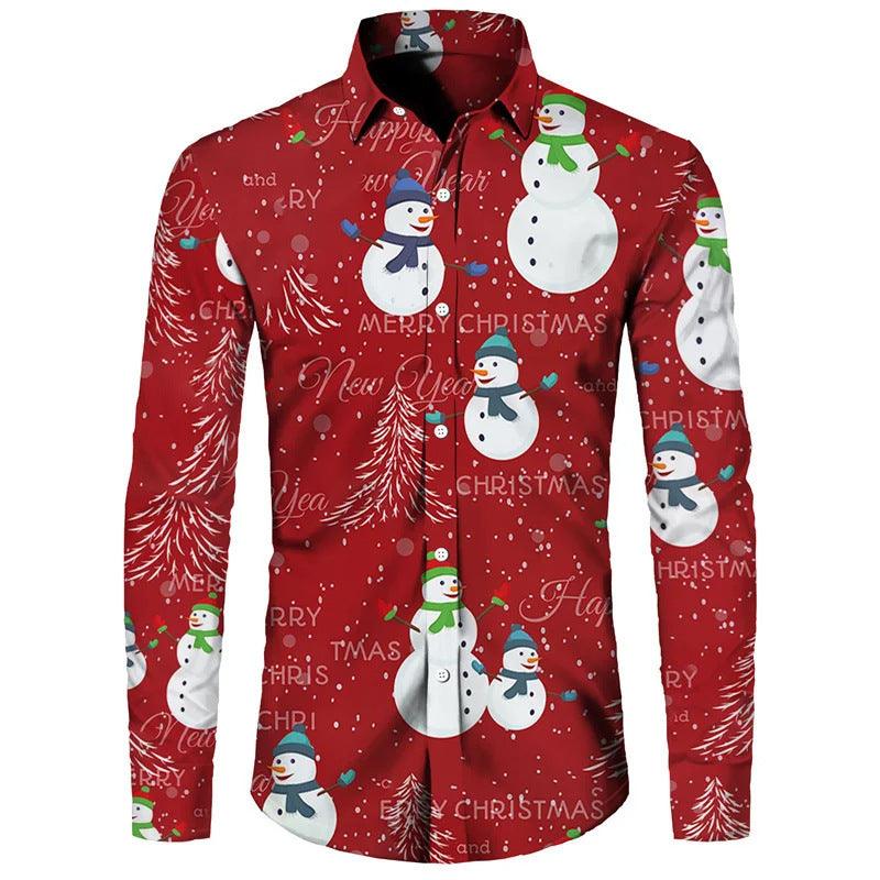 Funny Christmas Theme Digital 3D Printing Men's Button Lining Casual Long Sleeve - Elite Essence Store