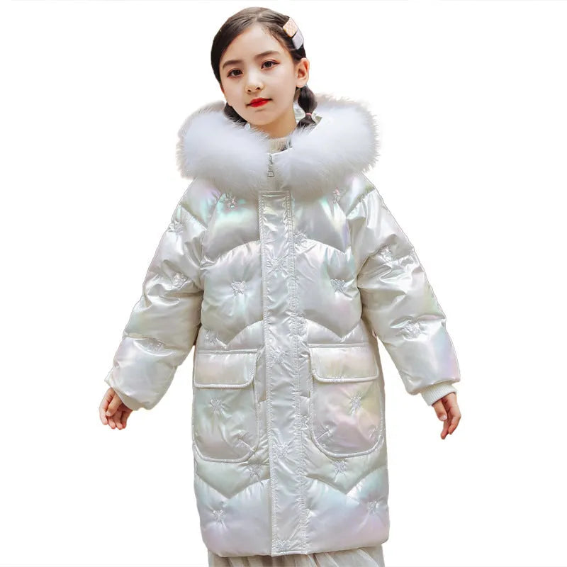 Girls' Down Jackets Are Long And Thick To Keep Warm