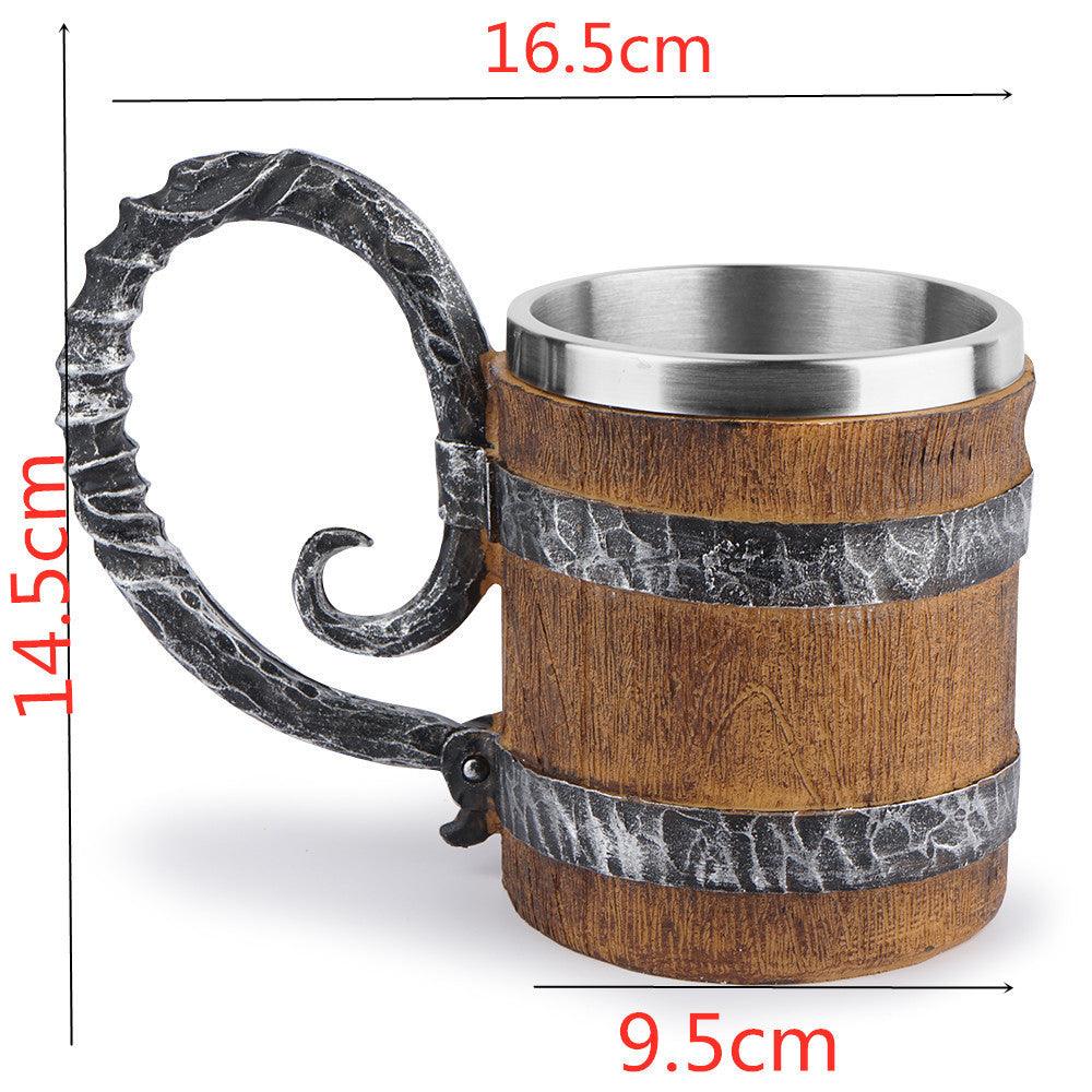 Simulation Wooden Barrel Double-layer Beer Creative Personality Resin Stainless Steel Liner Drinking Cup - Elite Essence Store