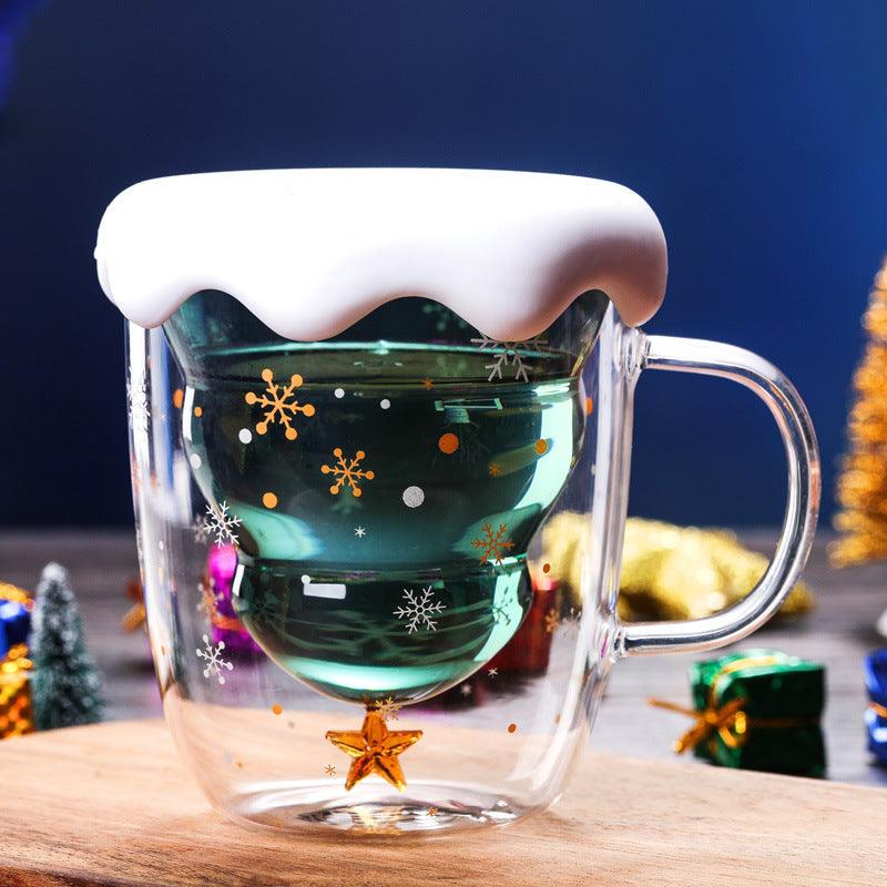 Double-layer Glass Christmas Tree Star Wish Cup High-temperature Resistant Glass Water Cup - Elite Essence Store