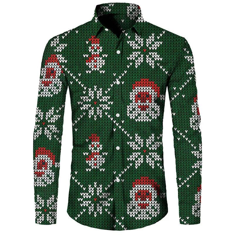 Funny Christmas Theme Digital 3D Printing Men's Button Lining Casual Long Sleeve - Elite Essence Store