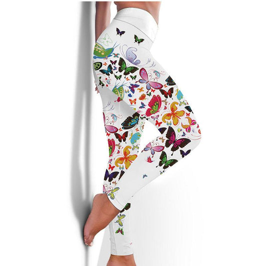 Printed Floral Butterfly Leggings High Waist Slim Yoga Pants Leggings - Elite Essence Store