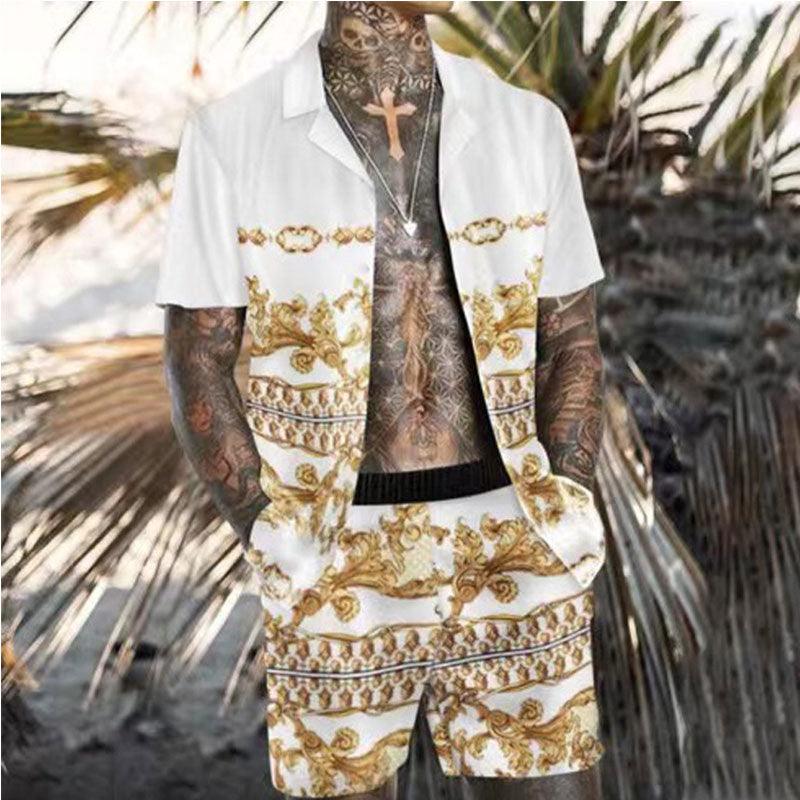 Flame Love Pattern Casual Beach Pants Short Sleeve Shirt Men's Summer Loose Suit - Elite Essence Store