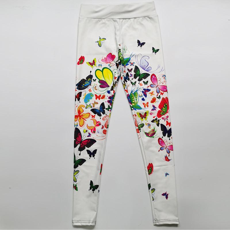 Printed Floral Butterfly Leggings High Waist Slim Yoga Pants Leggings - Elite Essence Store