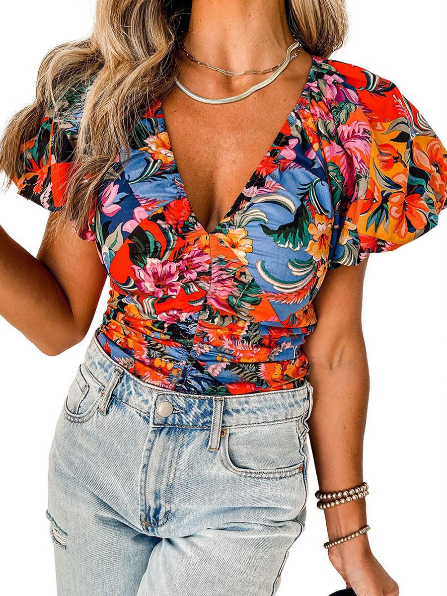 Women's All-match Multicolor Printed Chiffon Shirt - Elite Essence Store