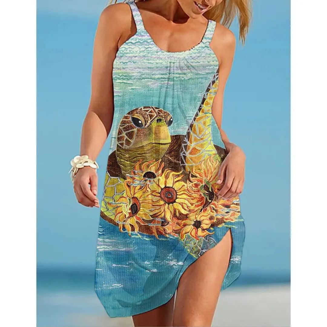 Women's Underwater World Turtle Beach Sling Dress - Elite Essence Store