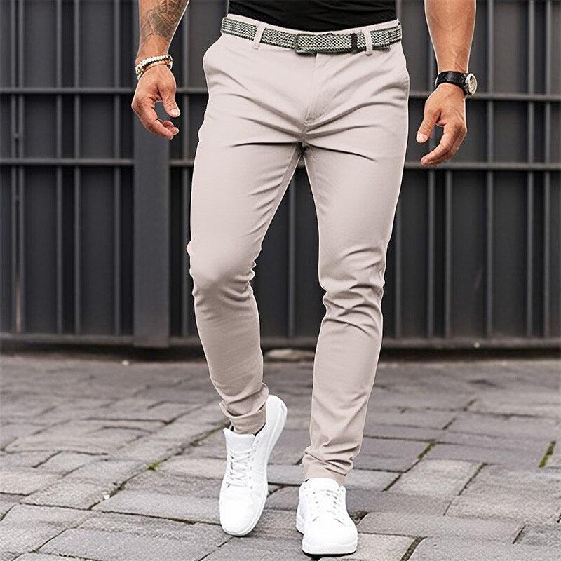 Men's Pure Color Tight Pocket Zipper Business Casual Slim-fitting Trousers - Elite Essence Store