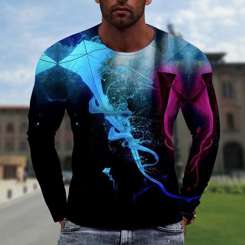 3D Digital Printing Colorful Men's Long Sleeve Round Neck T-shirt - Elite Essence Store