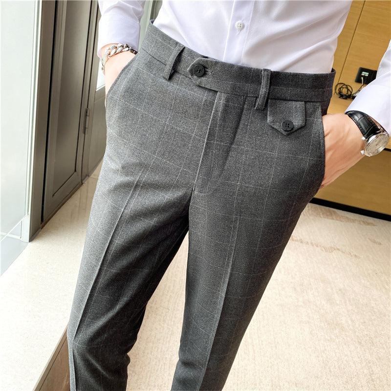 Korean Style British Classic Checkered Elegant Slim Fit Men's Best Man Pencil Pants Suit Pants - Elite Essence Store