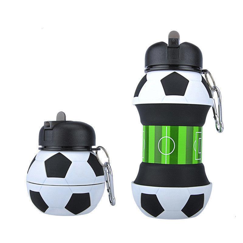 Football Soccer Silicone Water Bottle with Straw Foldable Collapsible Travel Non-toxic Bottles Innovating Camping - Elite Essence Store