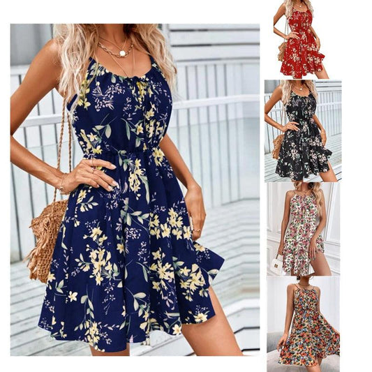 Floral Print Suspender Dress With Elastic Waist Design Fashion Summer Short Dresses Womens Clothing - Elite Essence Store