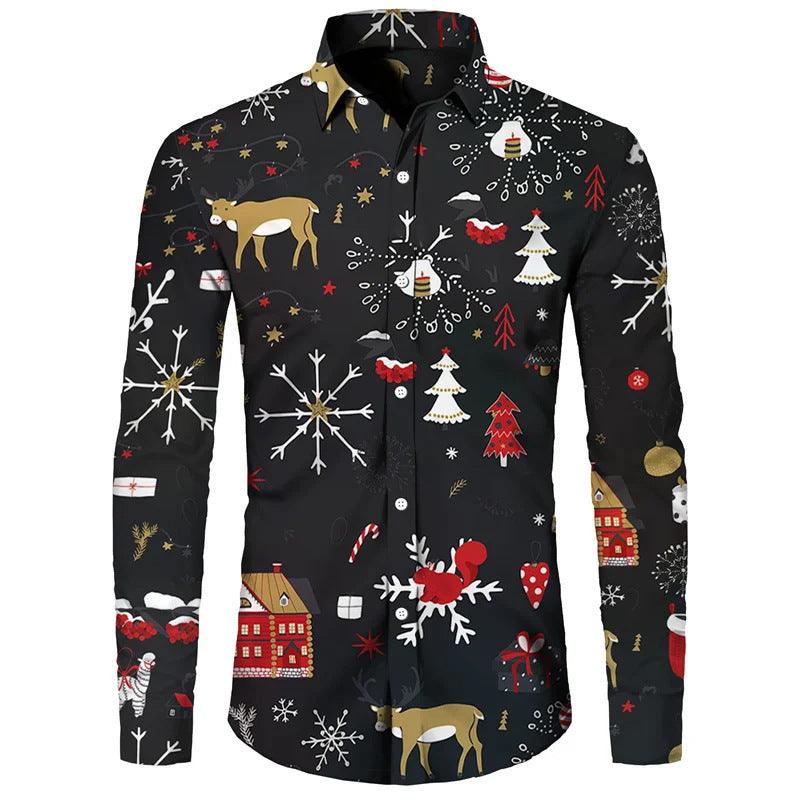 Funny Christmas Theme Digital 3D Printing Men's Button Lining Casual Long Sleeve - Elite Essence Store