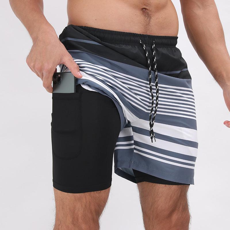 Gradient Printed Beach Shorts Double Layer Casual Sport Shorts - Elite Essence Store