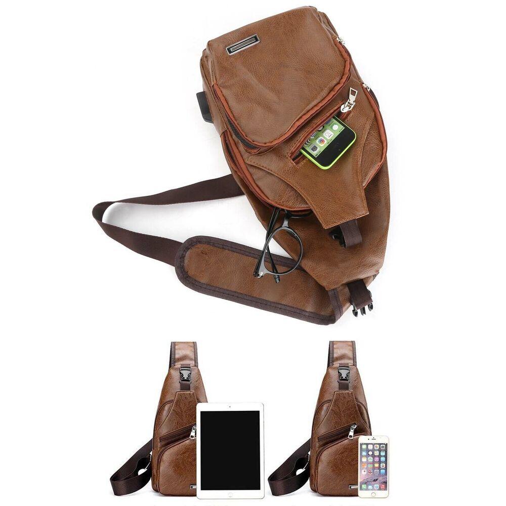 Men Chest Bag PU Shoulder Sling Backpack Pack Travel Sport Cross Body Bags - Elite Essence Store