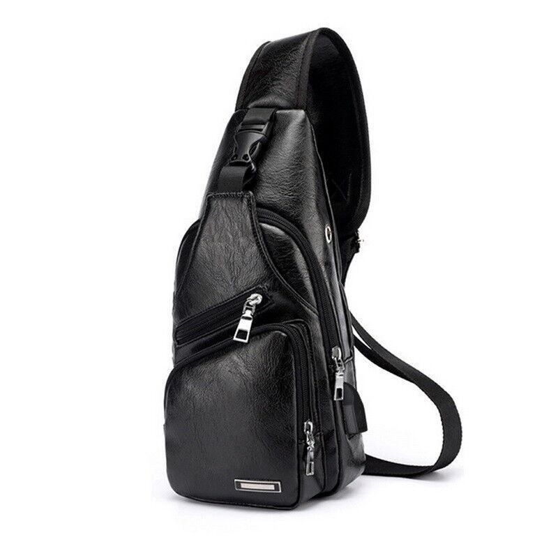 Men Chest Bag PU Shoulder Sling Backpack Pack Travel Sport Cross Body Bags - Elite Essence Store