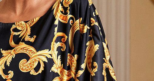 Women's Baroque Print Loose Batwing Sleeve Top - Elite Essence Store