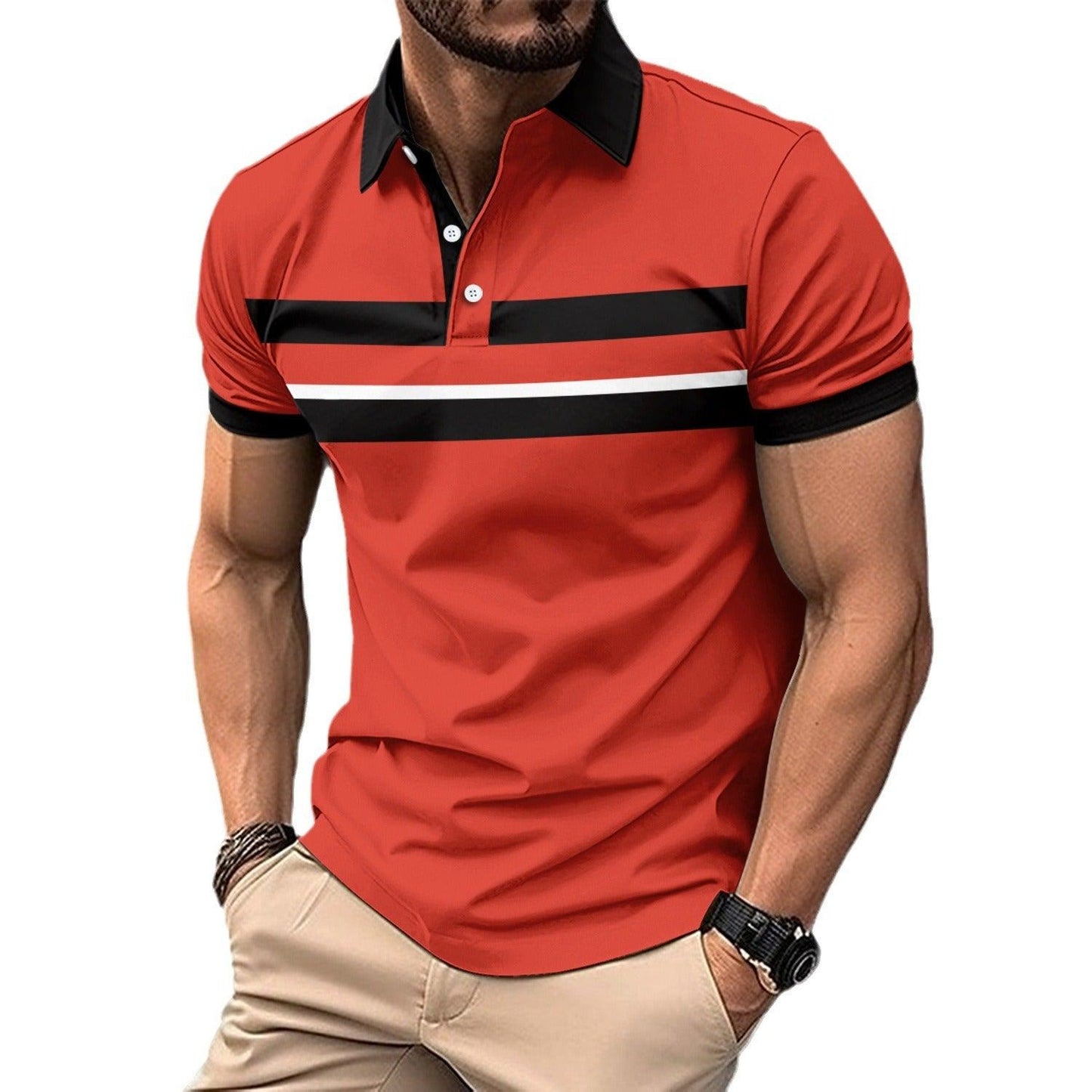 Men's Casual Polo Collar Button Business Digital Printed All-matching Top - Elite Essence Store