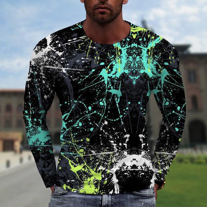 3D Digital Printing Colorful Men's Long Sleeve Round Neck T-shirt - Elite Essence Store