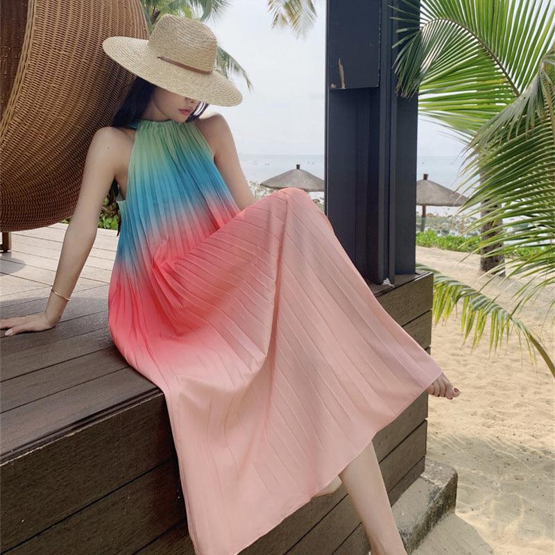 Loose Big Swing Beach Seaside Holiday Pleated Dress - Elite Essence Store