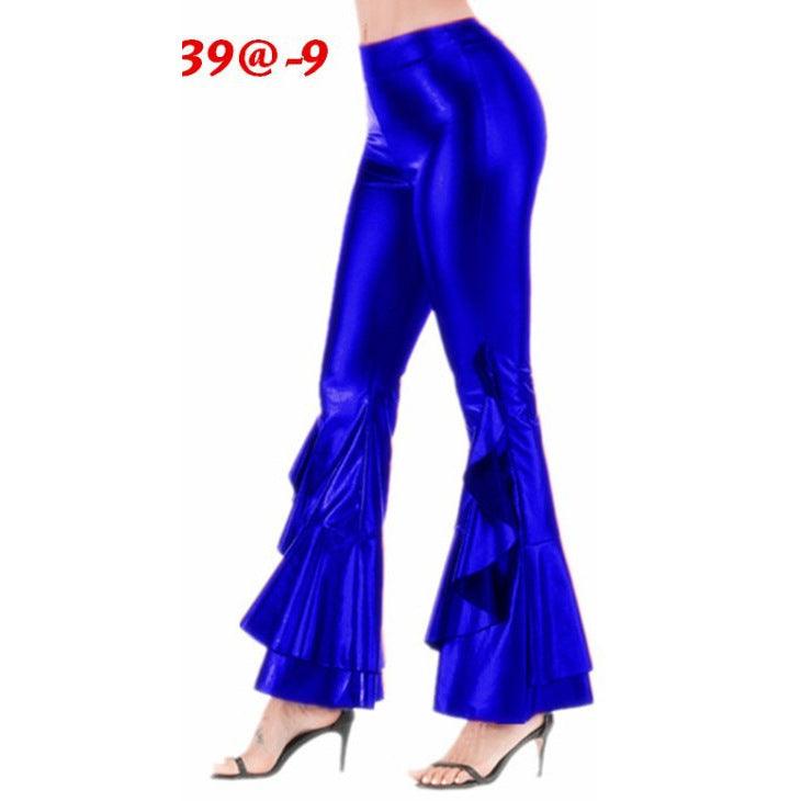 Women's Bright Slim-fit Imitation Leather Irregular Bell-bottom Pants - Elite Essence Store