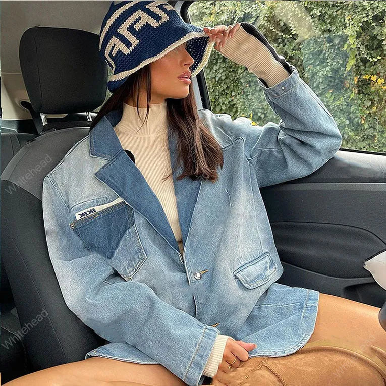 American Retro Blue Super Fire Suit Style Denim Jacket