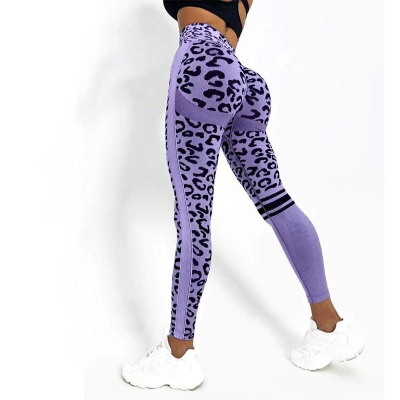 Chemical Fiber Blend Leopard Print Yoga High Waist Tights Fashion Sports Seamless Trousers Fitness Pants - Elite Essence Store