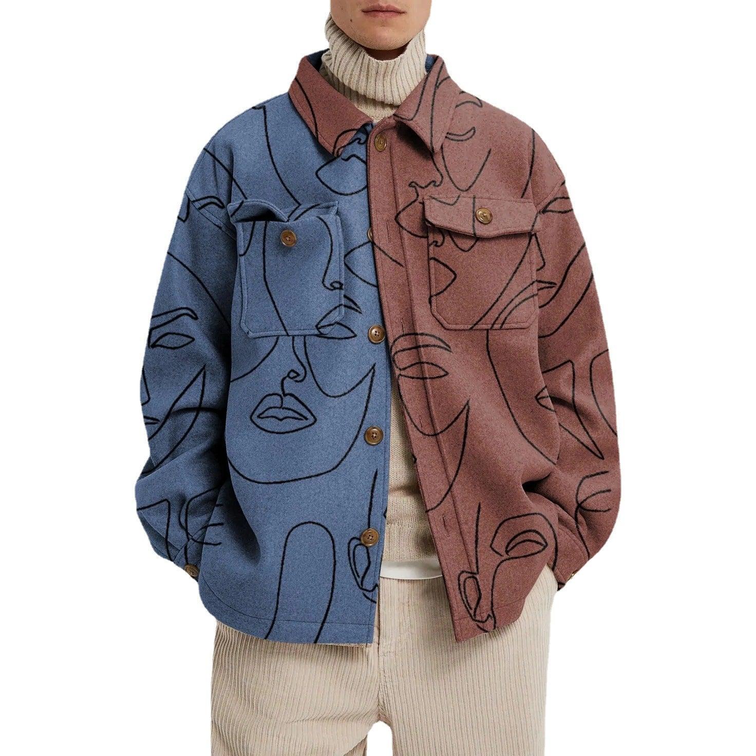 Men's Casual Fashion Vintage Printing Splicing Coat - Elite Essence Store