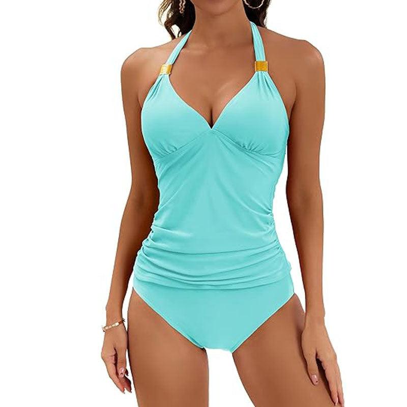 Women's Pure Color Halter Split Tie Two Piece Swimsuit - Elite Essence Store