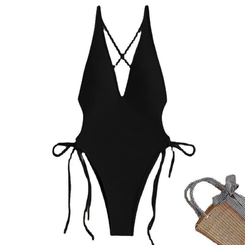 Deep V Beach Bikini Lace-up One-piece Swimsuit For Women - Elite Essence Store