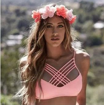 cut out Bikinis Sexy pink bandage cut out Halter bikini swimsuit women cross Women's swimwear swimming suit - Elite Essence Store