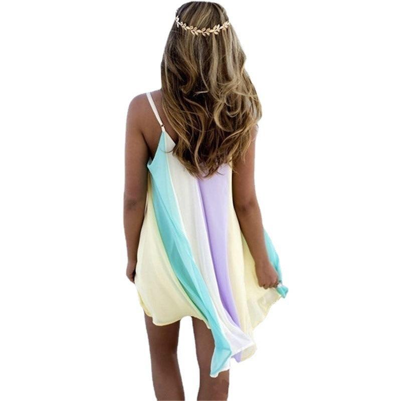 Chiffon Rainbow Sling Dress Beach Dress - Elite Essence Store