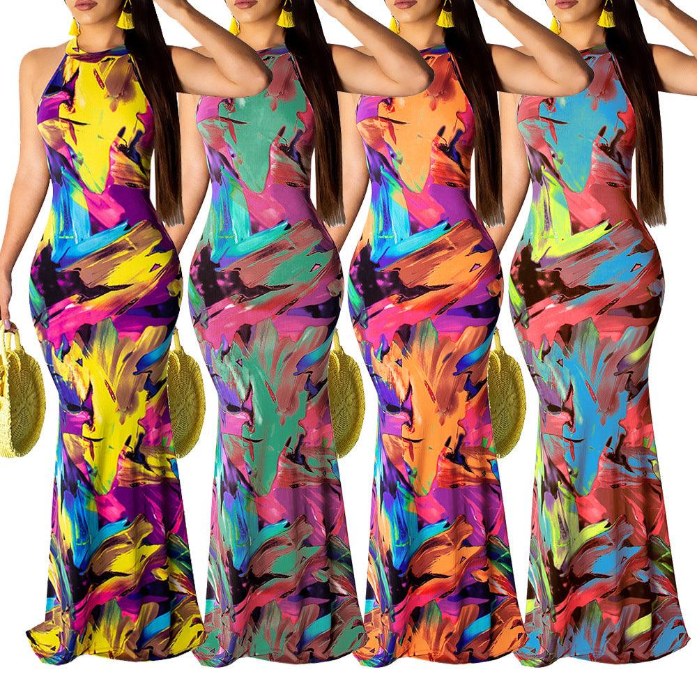 Printed beach evening dress - Elite Essence Store