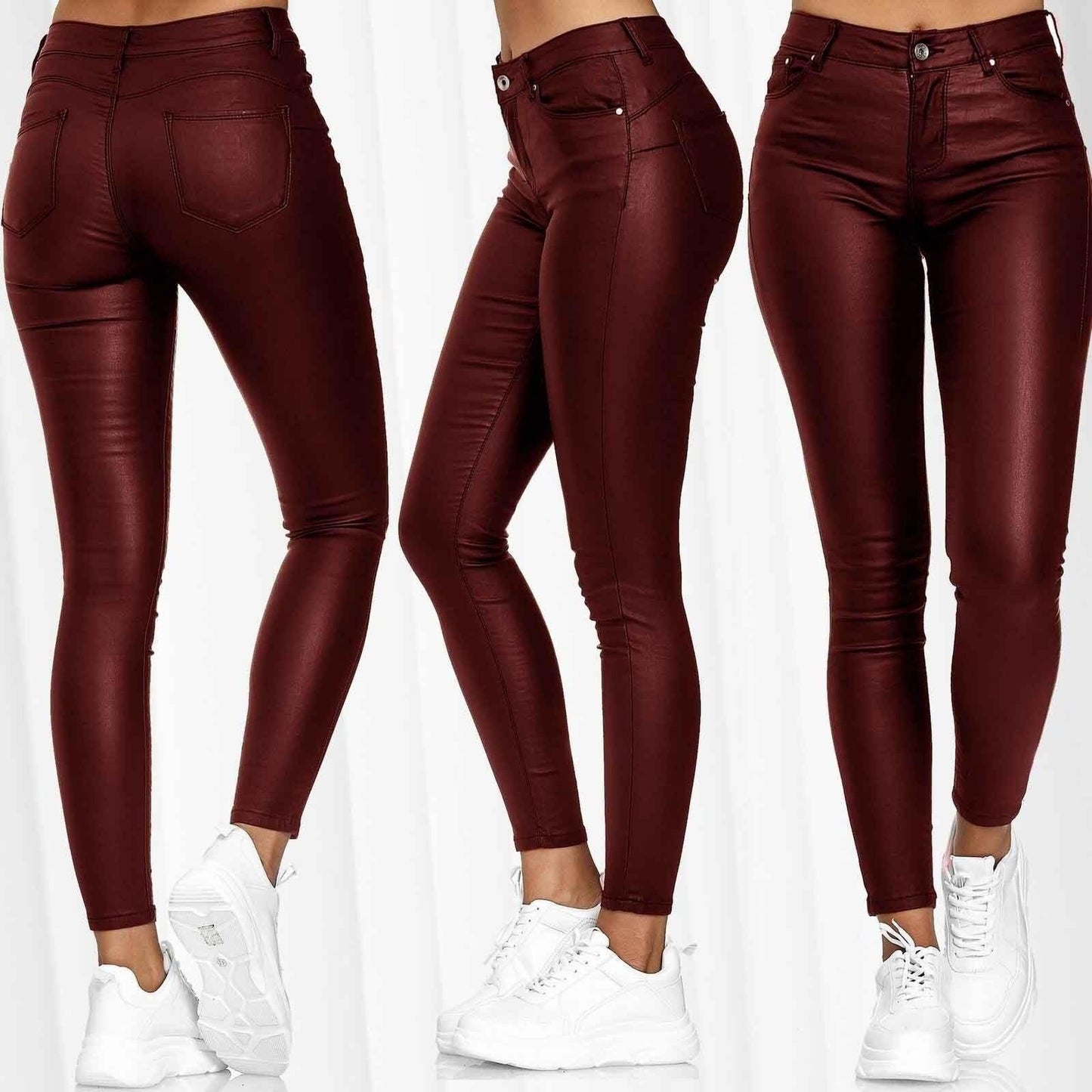 Solid Color Leather Casual Pants Skinny Pants - Elite Essence Store