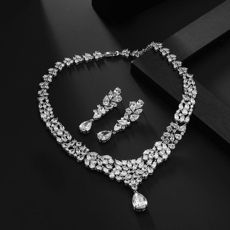 Bridal Zircon Necklace Two-piece Earrings Set - Elite Essence Store