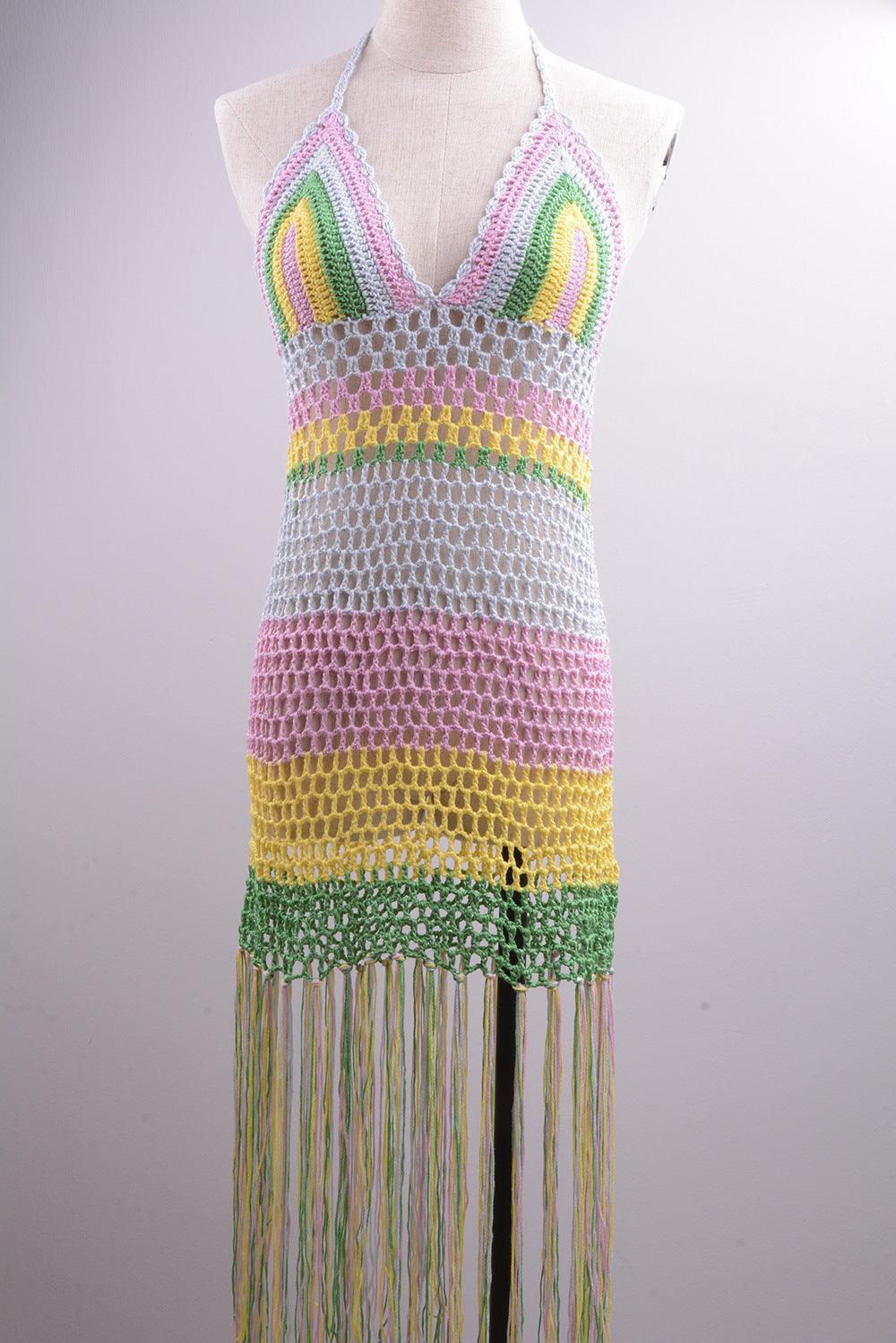 Hollow Tassel Characteristic Beach Hand-woven Colorful One-piece Dress - Elite Essence Store