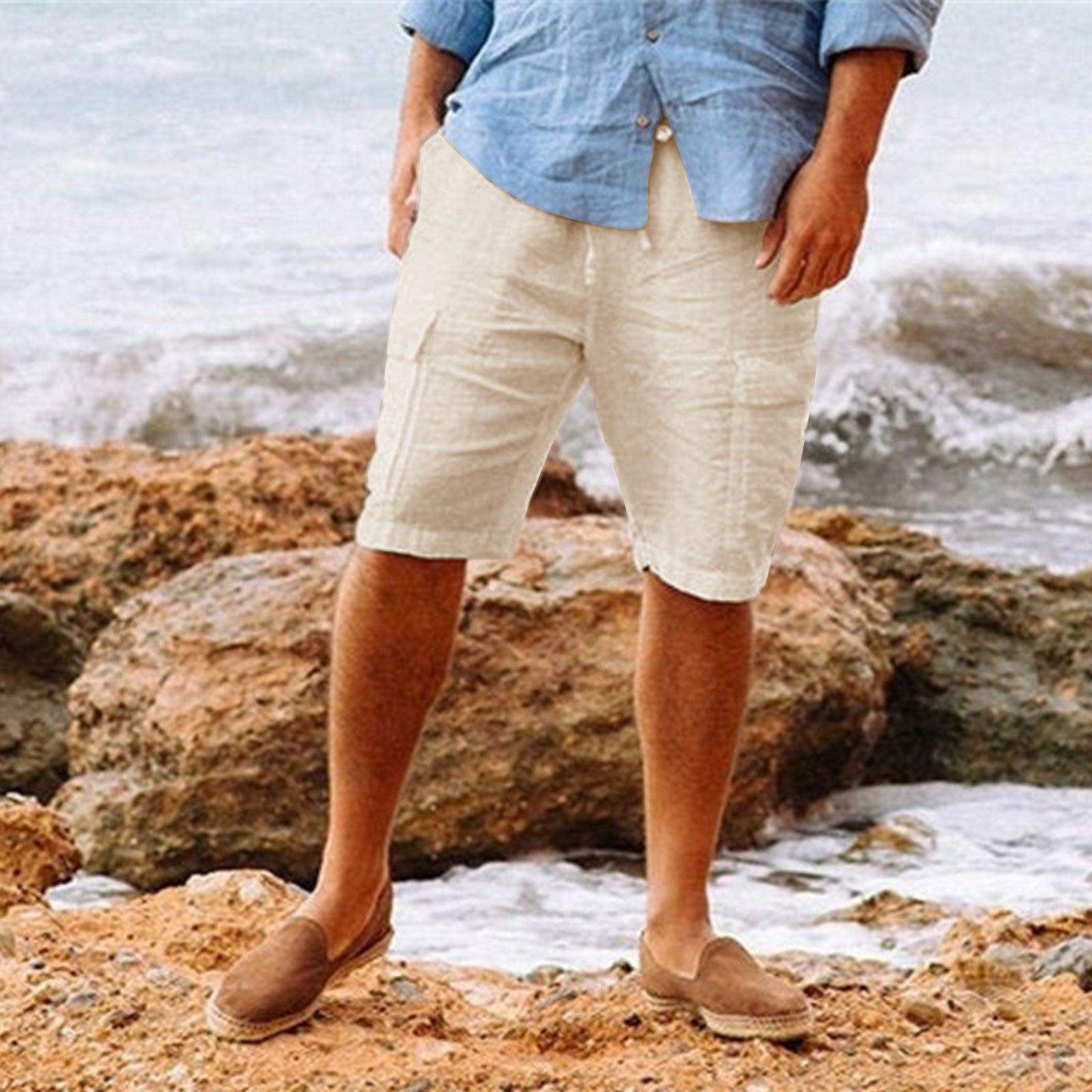 Men's Casual Vacation Beach Hawaiian Cotton Linen Multi-pocket Workwear Shorts - Elite Essence Store