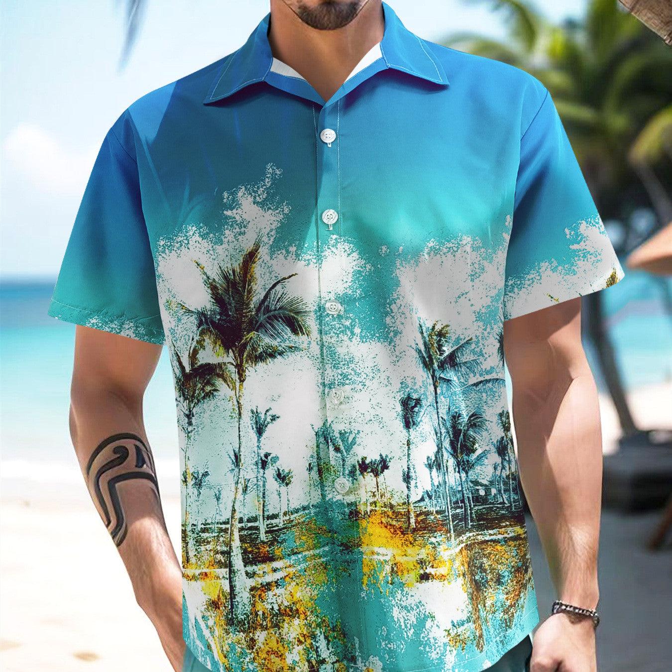 Hawaiian Shirt Men's Coconut Print Loose - Elite Essence Store