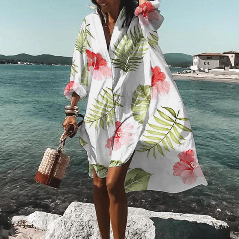 Printed Beach Vacation Blouse Coat - Elite Essence Store