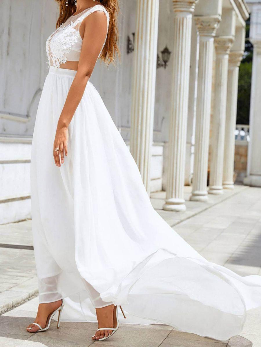 Chiffon Lace Trailing Wedding Large Swing Dress - Elite Essence Store