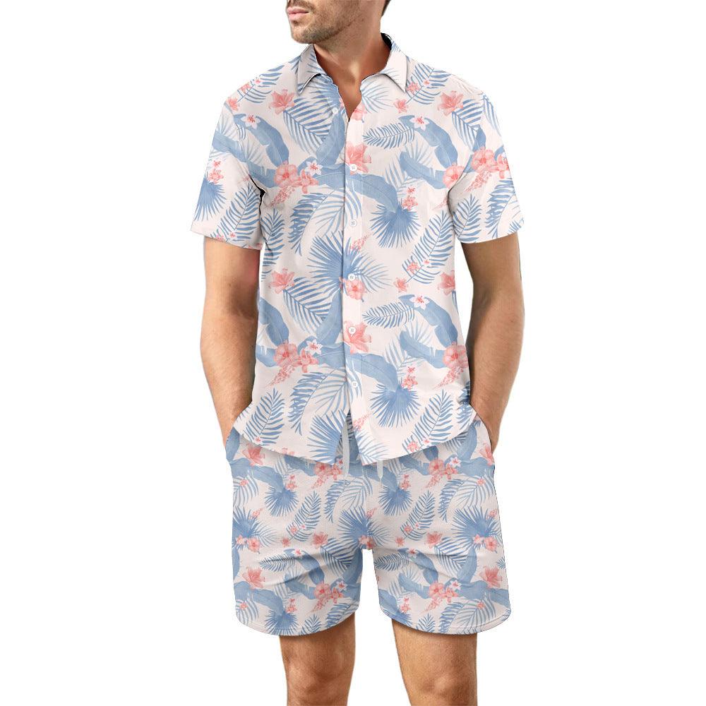 2Pcs Printed Beach Shirt Summer Suit Loose Lapel Button Top And Drawstring Pockets Shorts Casual Short Sleeve Suits For Men Clothing - Elite Essence Store