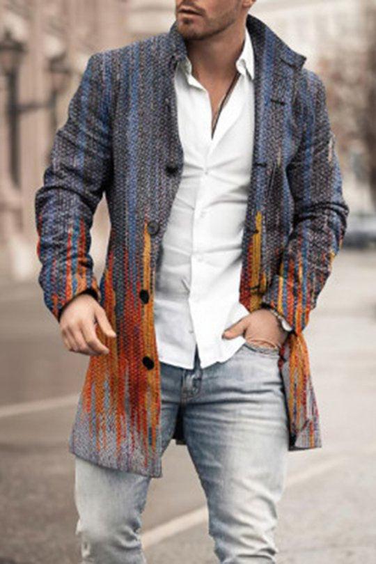 Woolen Printed Men's Coat Fashion Mid-length Trench Coat - Elite Essence Store