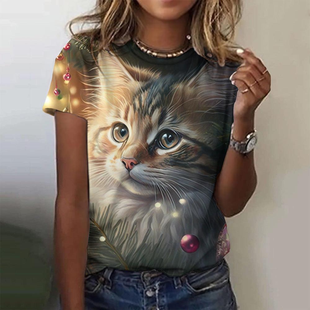 Women's Fashion Cat Printing Short Sleeve - Elite Essence Store