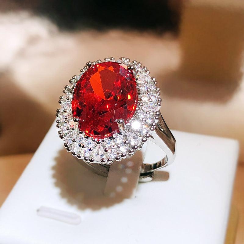 Women's Colored Gems Red Corundum Imitation Pigeon Blood Ring - Elite Essence Store