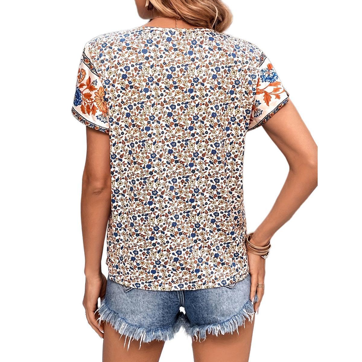 Women's Fashionable Elegant Floral V-neck Shirt Top - Elite Essence Store