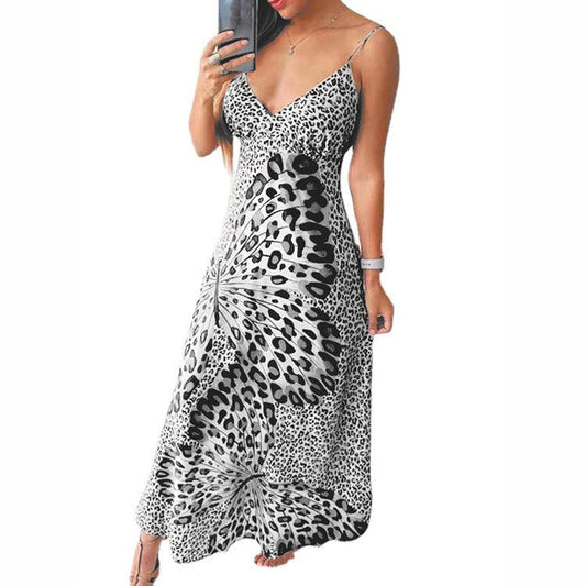 Women's Sling Leopard Print Butterfly Print Dress - Elite Essence Store