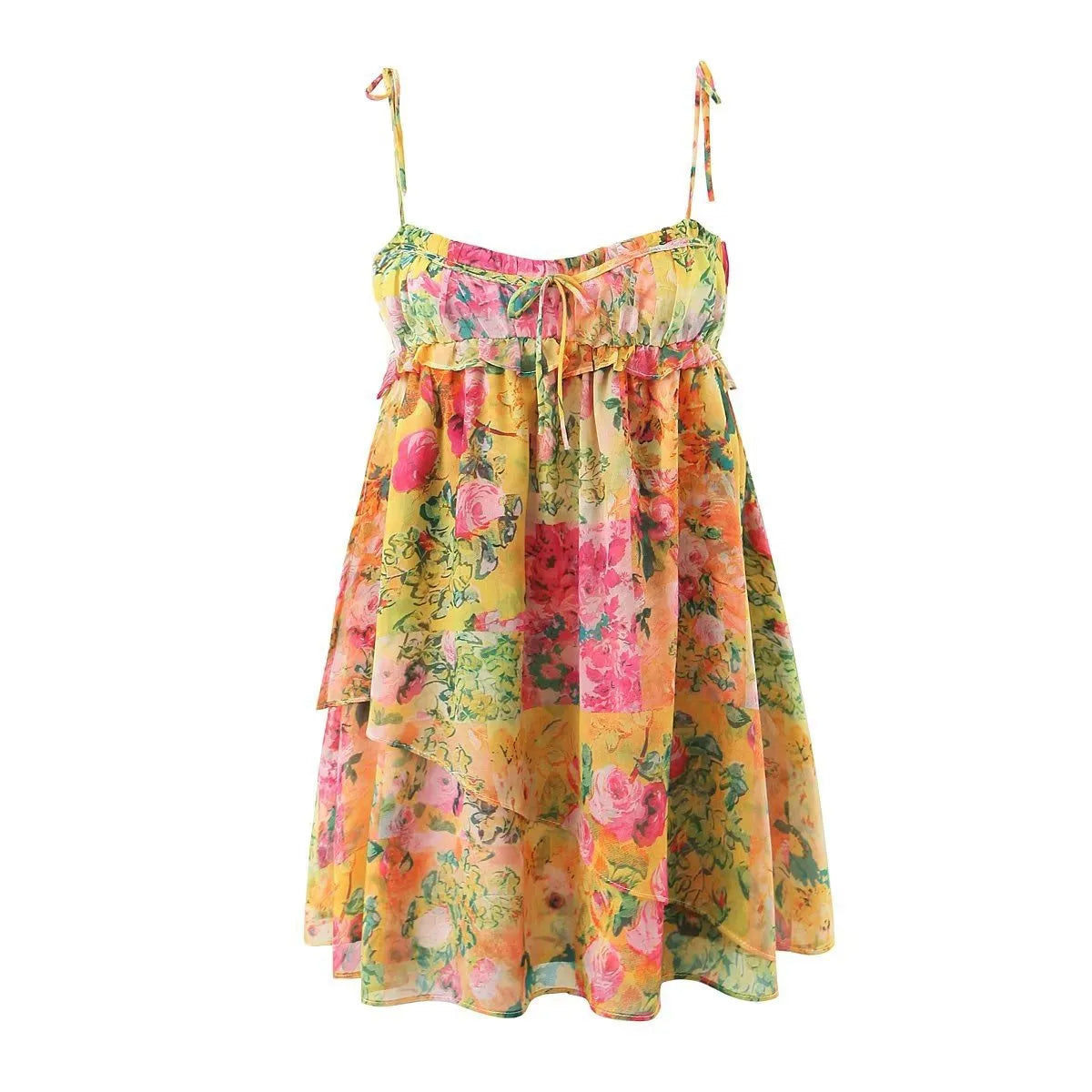 Flowers Suspender Dress Summer Fashion Ruffled Holiday Beach