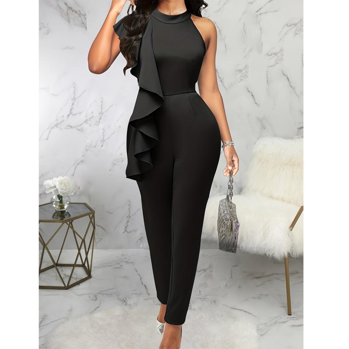 Women's Summer Casual Pure Color Ruffles Sleeveless Jumpsuit - Elite Essence Store